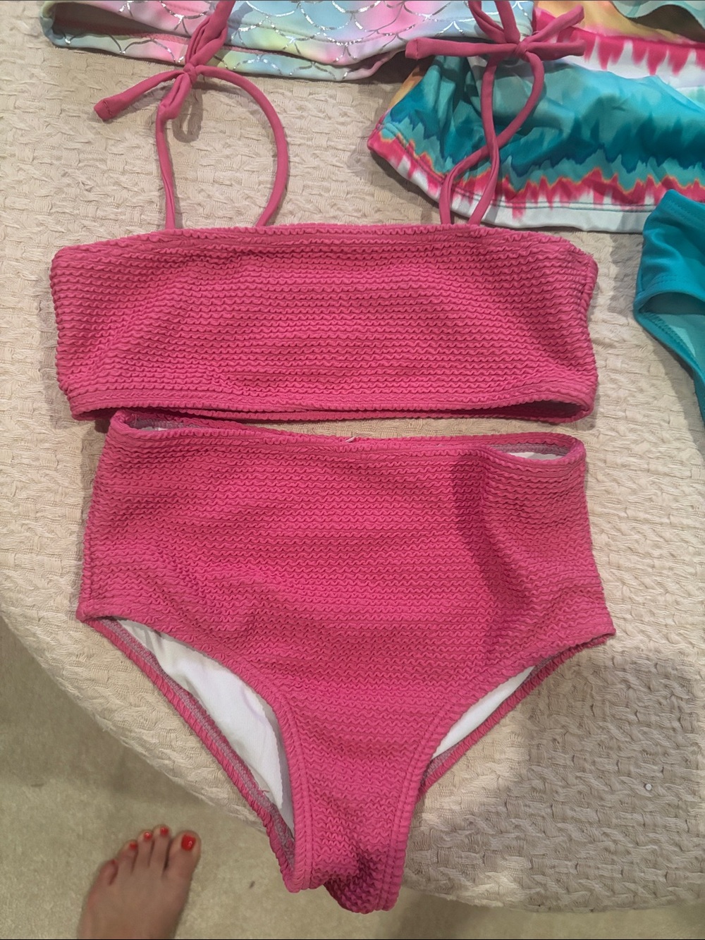 Girls Swim Bikini Sets - Teal, Pink, Rainbow, 4 tops and 2 bottoms mix and match - Picture 2 of 11